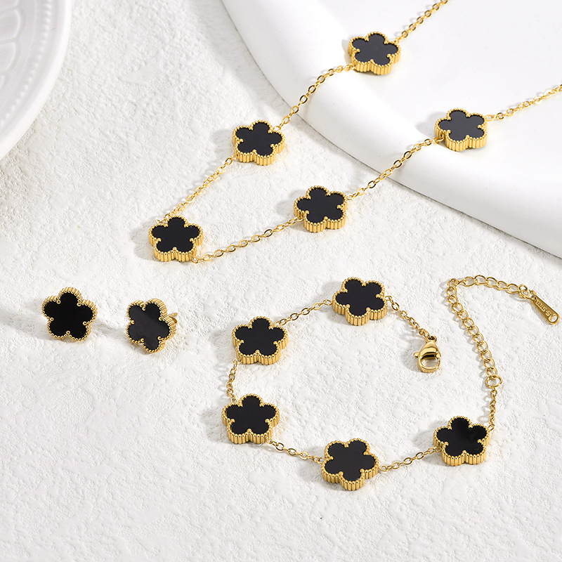 Luxury Design 5 Leaf Flower Clover Necklace Titanium Steel Bracelet Earring Party Gift Jewelry