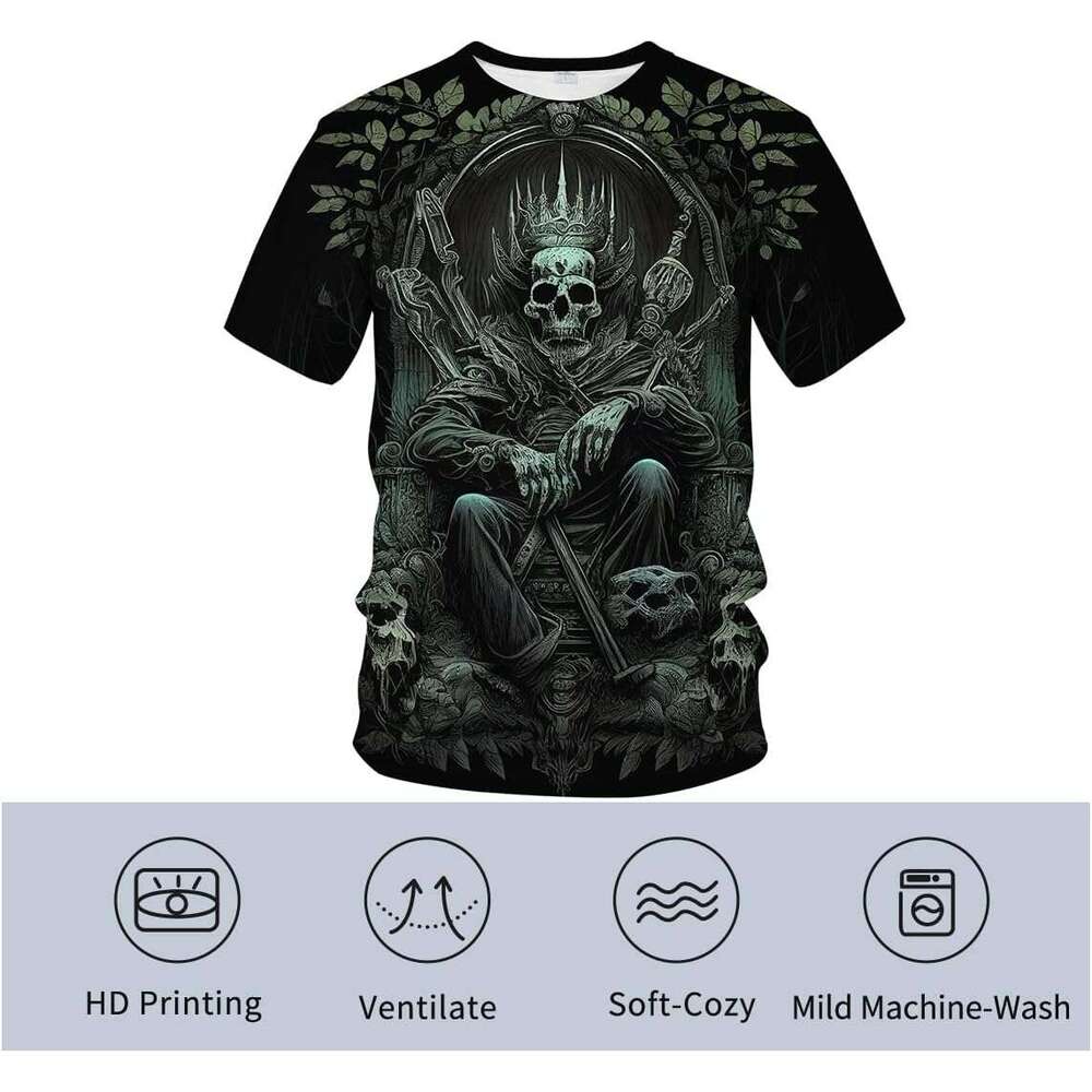 Halloween Mens T shirt Skull King Short Sleeve Printed Cool Funny Shirt shirts tshirt graphic tee Casual tops summer clothes Short sleeve 2025