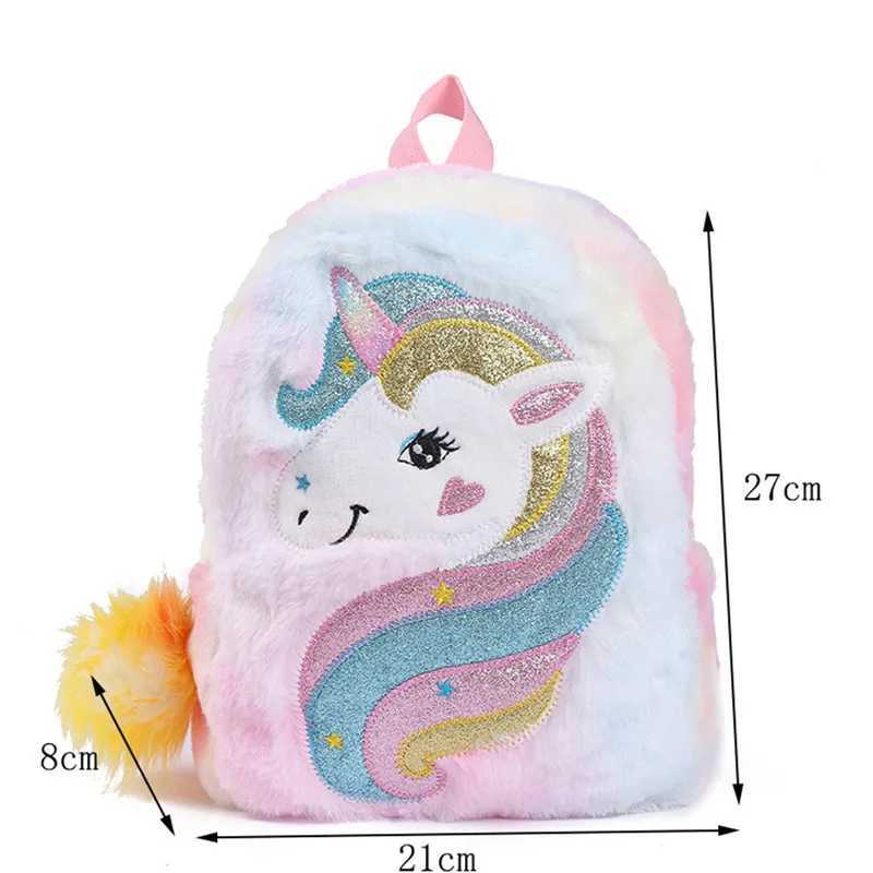 Kids Girls Plush Backpack Cute Cartoon Unicorn Animal Pattern School Bag Lightweight Plush Daypack Shoulder Bags For Girls 2023 Y240809