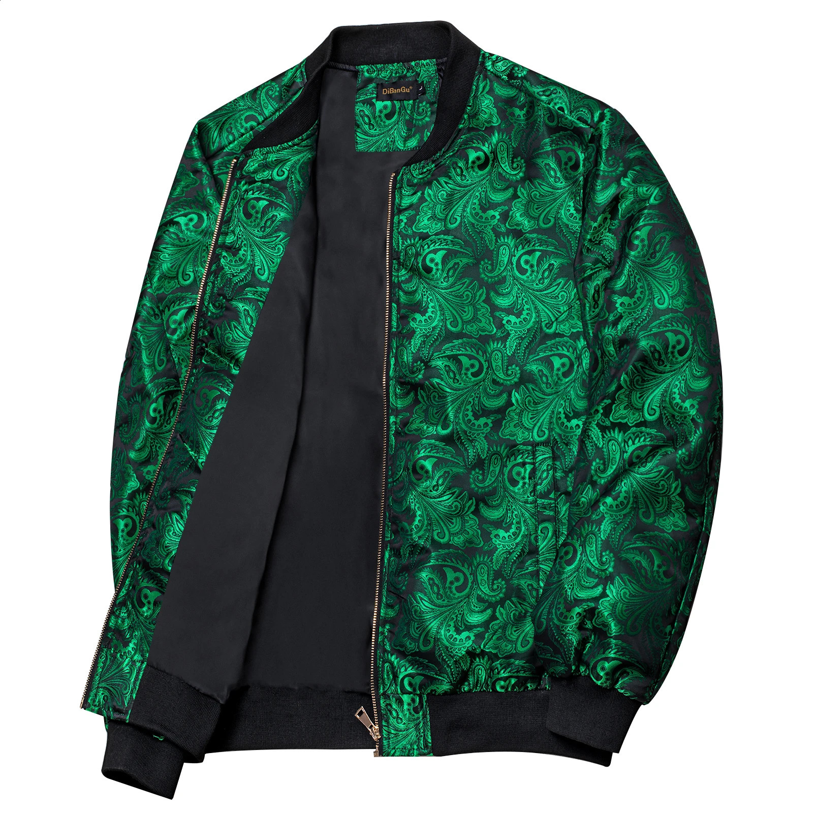 High Stree Green Zipper Jacket for Man Jacquard Pasiley Coat Fashion Woven Sport Streetwear Uniform Long Sleeves for Fall Winter 240729
