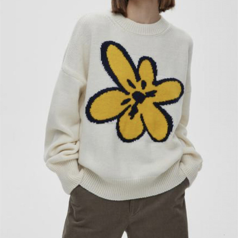 2024 autumn and winter ins style flower pullover sweater women with lazy temperament, loose knit top for women, versatile dongdumaoyi