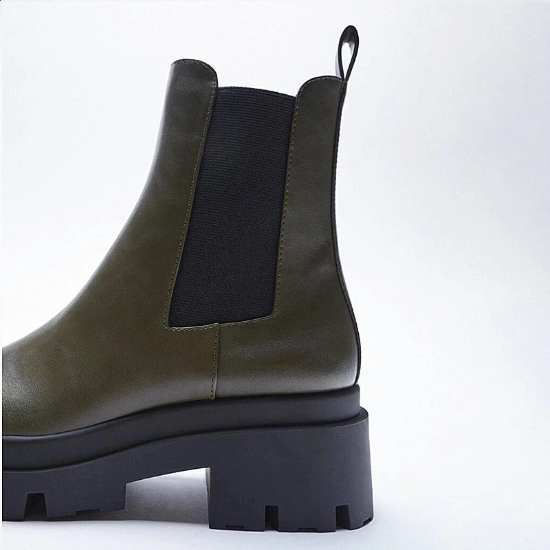 Fur Slip Warm Ankle For On Black Leather Chunky Heel Platform Boots Women Winter Shoes