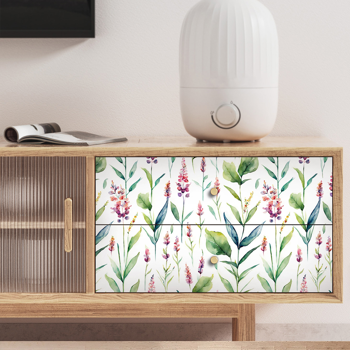 Cross border wallpaper green plants floral patterns vintage personality watercolor lavender style waterproof and moisture-proof home decoration