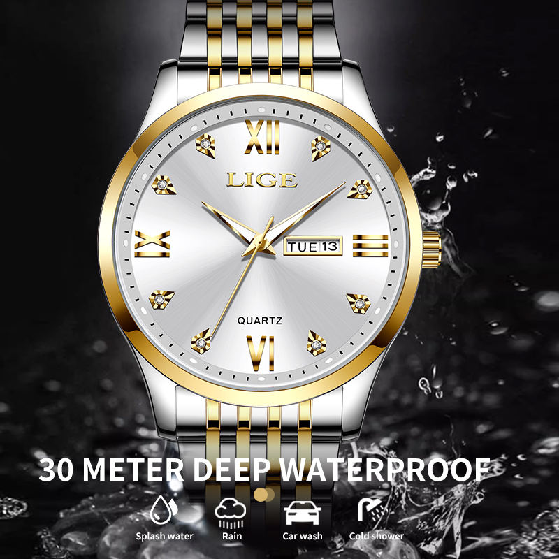 LIGE Men's New Multi functional Waterproof Alarm Clock Dual Display Electronic Watch Fashion Sports Timing Code Watch