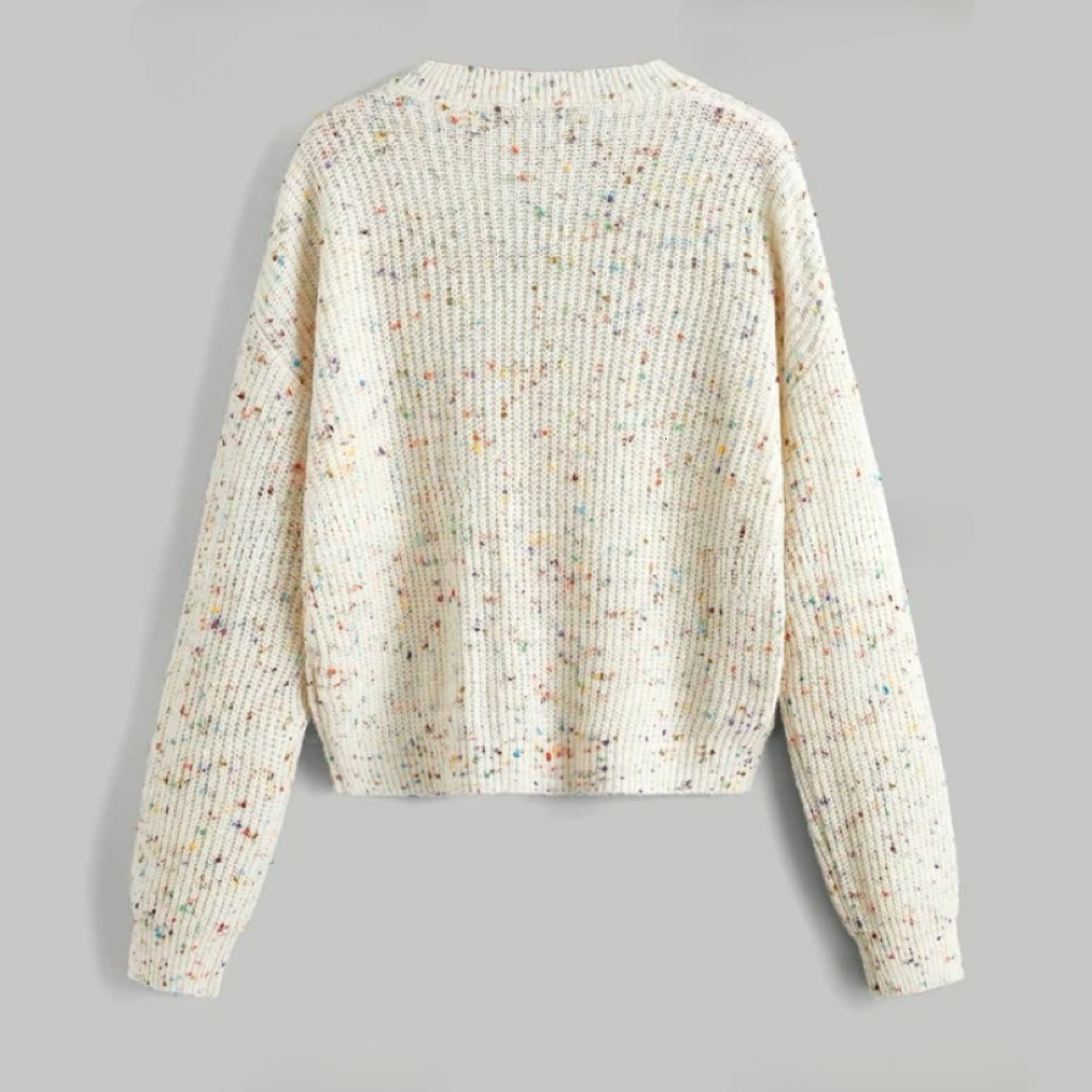New autumn and winter colored polka dot pullover long sleeved top with a design sense, knitted sweater for women dongdumaoyi