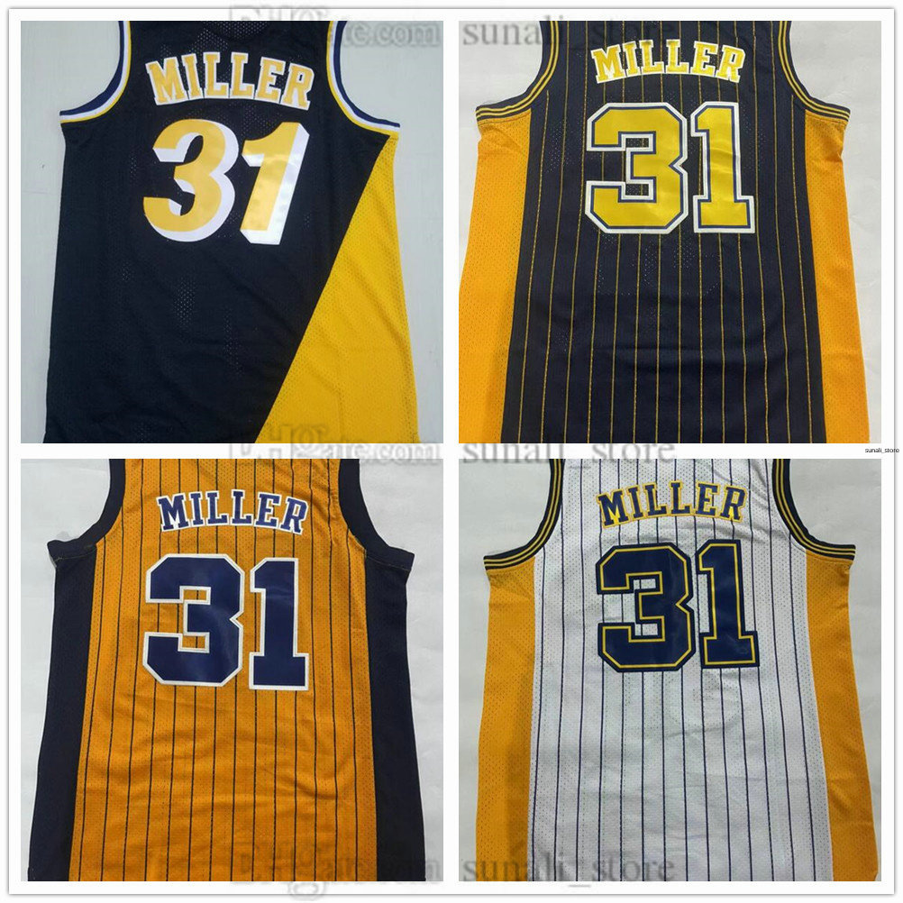 Reggie Miller R.Miller Basketball Jerseys Reggie 31 Miller Team Yellow White Navy Retro Mesh Mens Sports Shirts Stitched Embroidery Top Quality