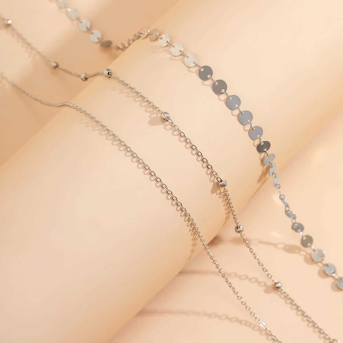 Cross border jewelry from Europe and America simple sequin beads stainless steel handmade waist chain womens body chain W240809