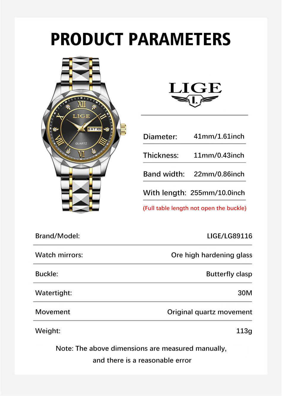 LIGE Men's Quartz Watch Men's Classic Traditional Watch Stainless Steel strap Men's Casual Waterproof Watch Youth Fashion Watch Student