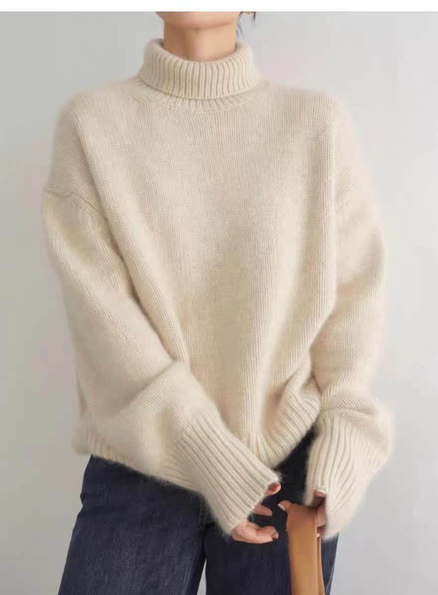 European products autumn winter thick high neck women's loose and versatile knitted pullover lazy style base sweater for women wearing outside do