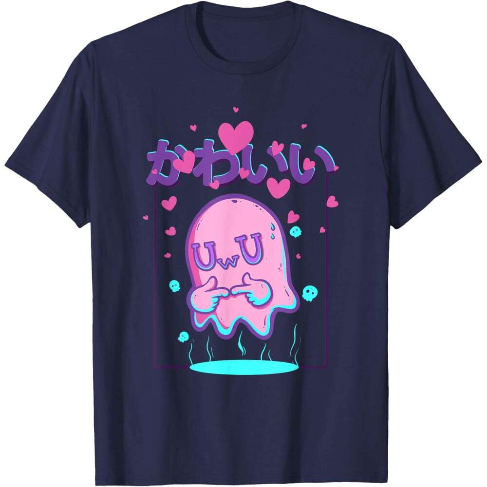 T shirt for Mens Kawaii Uwu Ghost Anime Japanese Manga Otaku Halloween T-Shirt Shirts Tshirt Graphic Tee Casual Tops Clothes Short sleeve