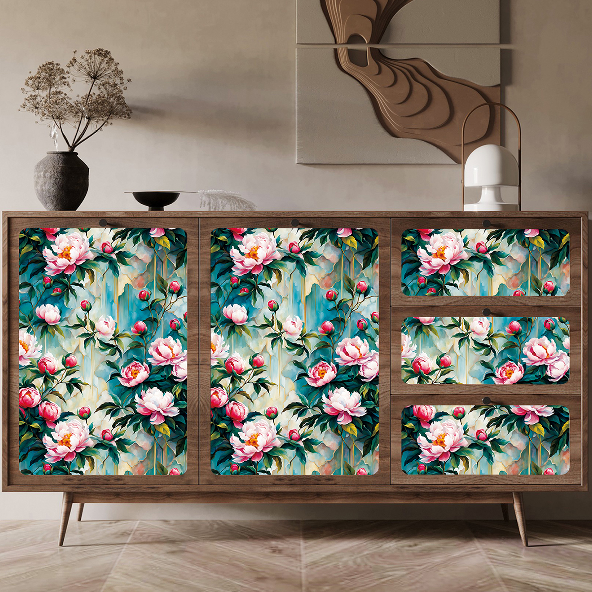 Cross border wallpaper green plants floral patterns vintage personality watercolor peony waterproof and moisture-proof home decoration