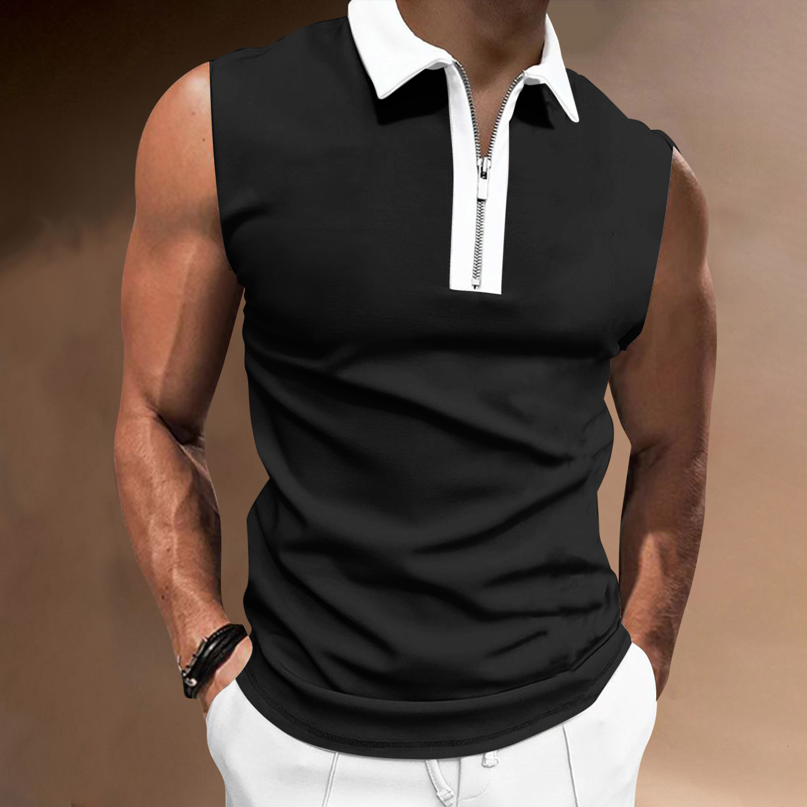 New Mens 24ss Slim Fit Lapel Sleeveless T-shirt Colored Casual Polo Shirt for Men