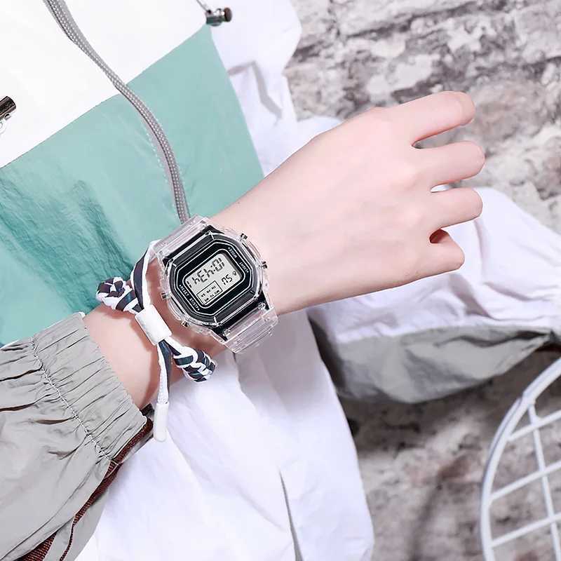 Fashion Transparent LED Digital Watch for Kids Men Women Square Small Dial Luminous Sports Electronic Wristwatch Montre Enfant Y240809