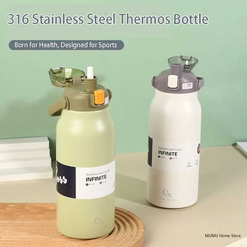 Large Capacity Thermal Water Bottle With Straw Tumbler Stainless Steel Thermo Bottle Gym Vacuum Flask Cold and Hot Insulated CupCL24809