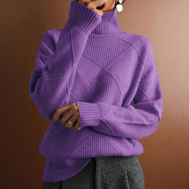 New autumn and winter casual versatile loose high neck warm sweater solid color knitted pullover top for women dongdumaoyi