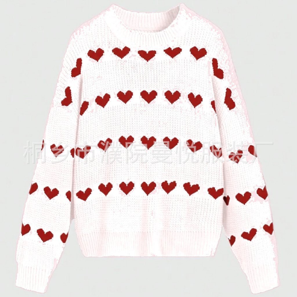 2024 new loose heart jacquard spring and autumn pullover knitted sweater for women dongdumaoyi