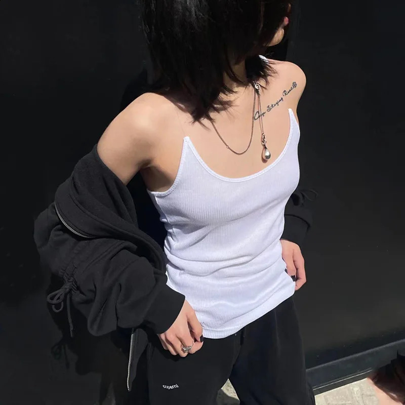 Womens ribbed invisible shoulder strap vest top Cropped Camis 240809