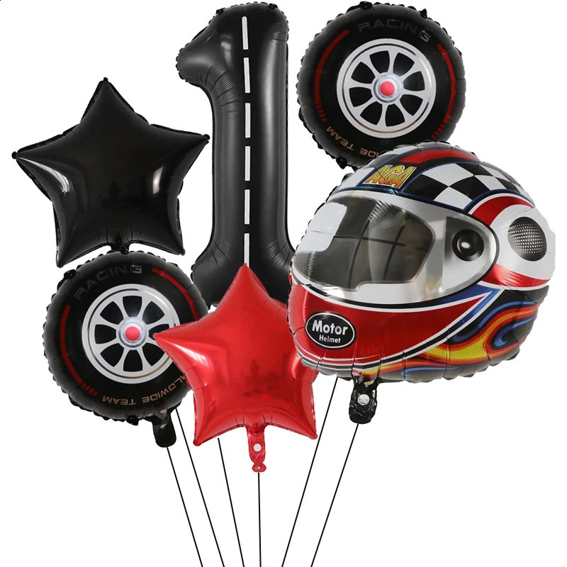 6PCS Motor Helmet Balloon Wheel Tire Racing Balloons Birthday Decor Boys Race car Dirt Bike Motorcross Wheel Party Supplies 240809