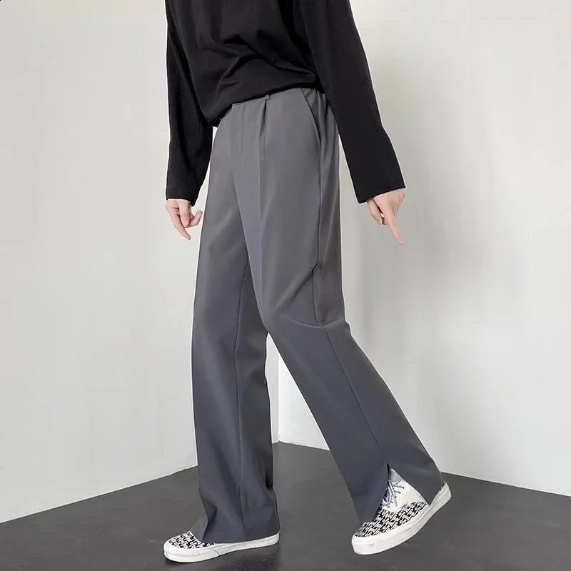 Grey Khaki Black Suit Pants Men Fashion Society Mens Dress Pants Korean Loose Straight Wide Leg Pants Mens Formal Trousers 240810