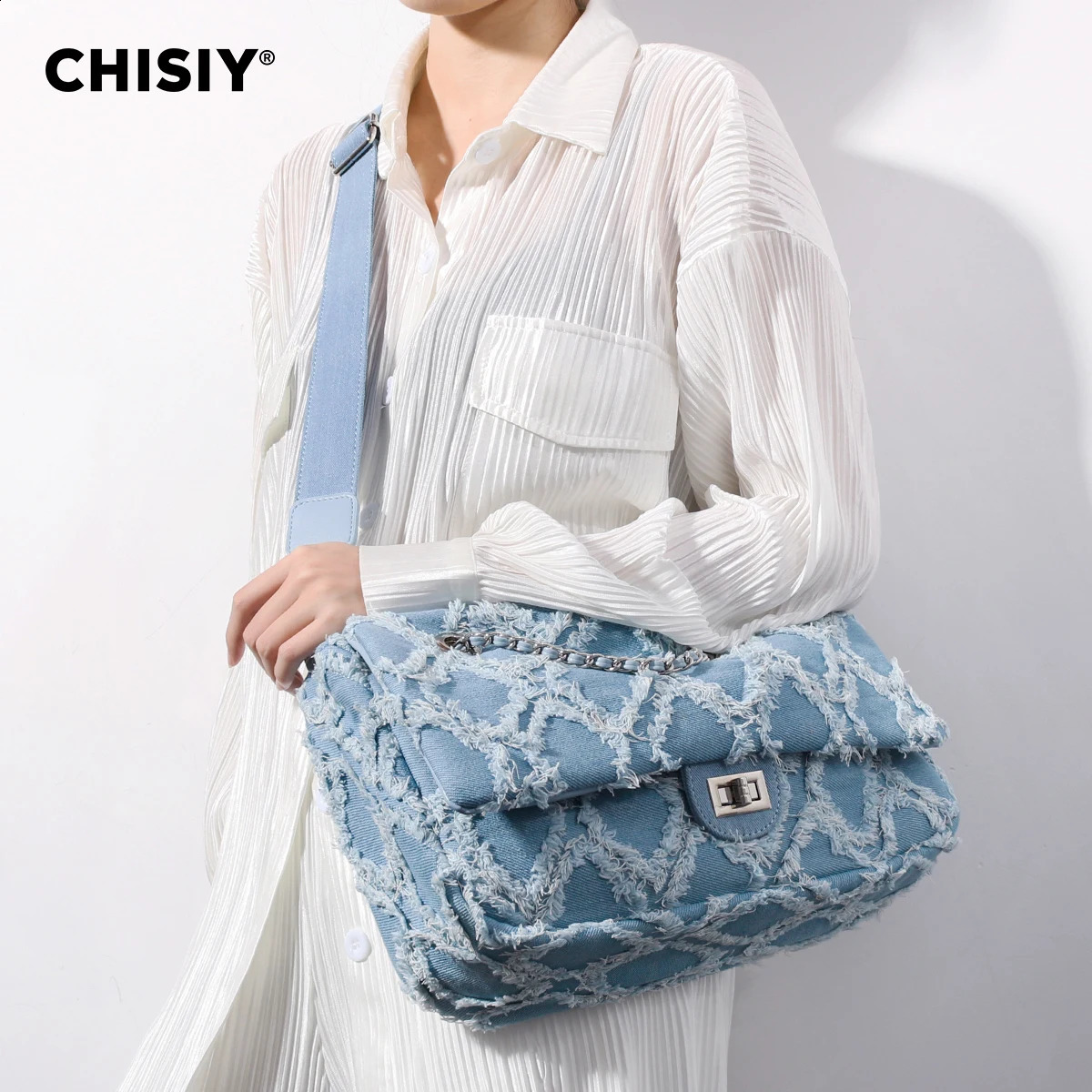 CHISIY original handmade running series Lingge chain large capacity commuting shopping shoulder bag Valentines Day gift 240809