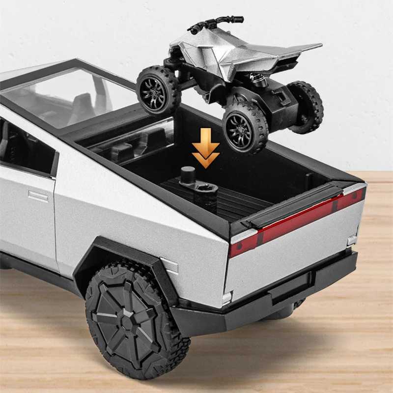 1/32 Scale Cyber Truck Pickup Alloy Diecast with Realistic Sound & Light, Off-Road Vehicle Model for Kids dh911125171