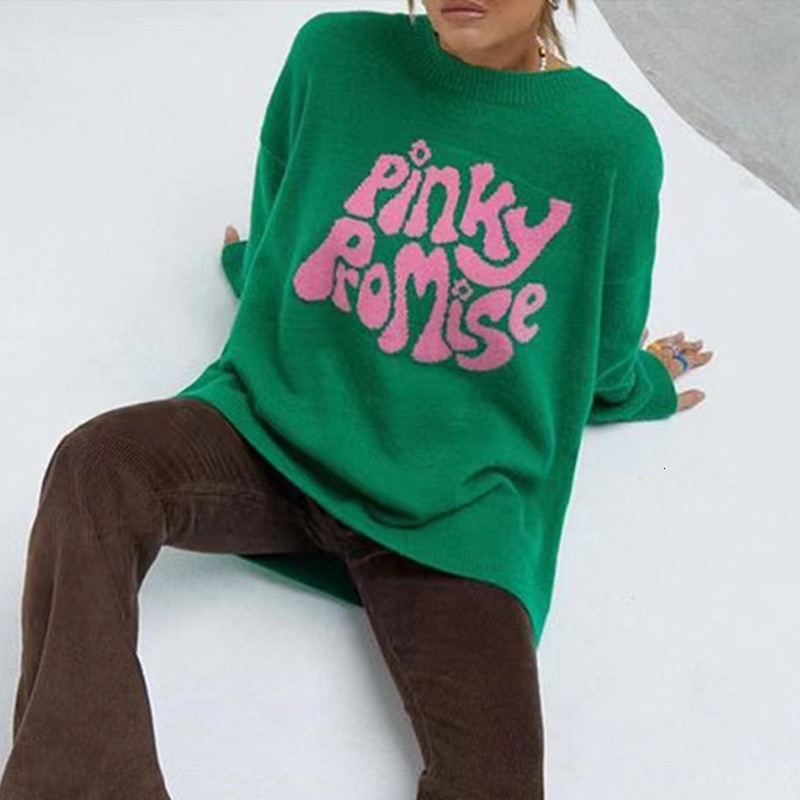 New 2024 Spring and Autumn Round Neck Long Sleeve Letter Pattern Jacquard Knitted Sweater Women's Hoodie dongdumaoyi