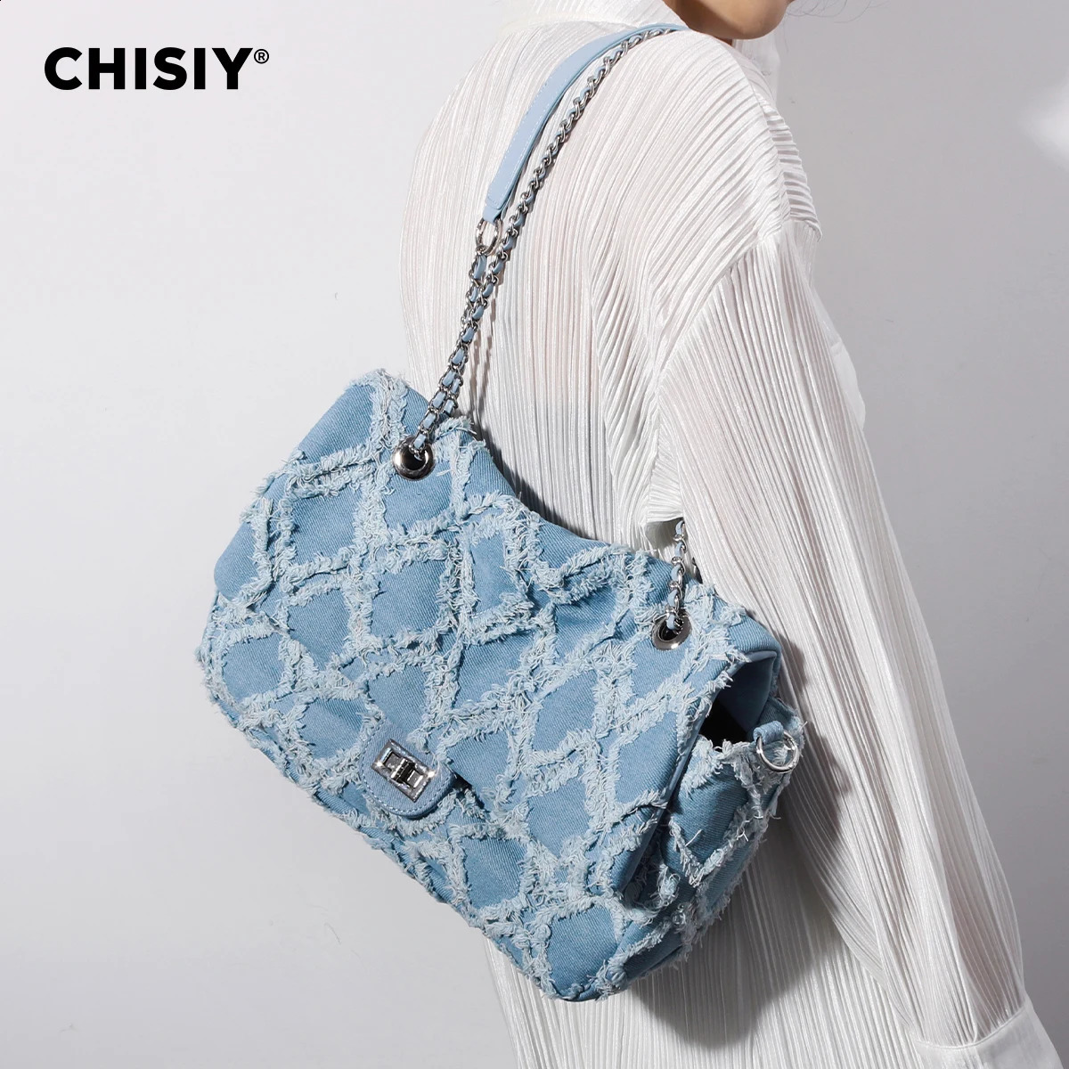 CHISIY original handmade running series Lingge chain large capacity commuting shopping shoulder bag Valentines Day gift 240809