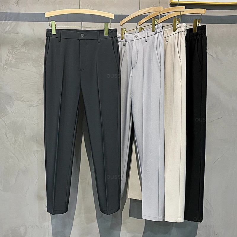 Spring Summer Mens Casual Pants Suit Pant Slim Fit Work Elastic Waist Jogging Business Trousers Male Black Plus Size 40 42 240824