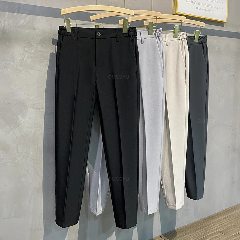 Spring Summer Mens Casual Pants Suit Pant Slim Fit Work Elastic Waist Jogging Business Trousers Male Black Plus Size 40 42 240824