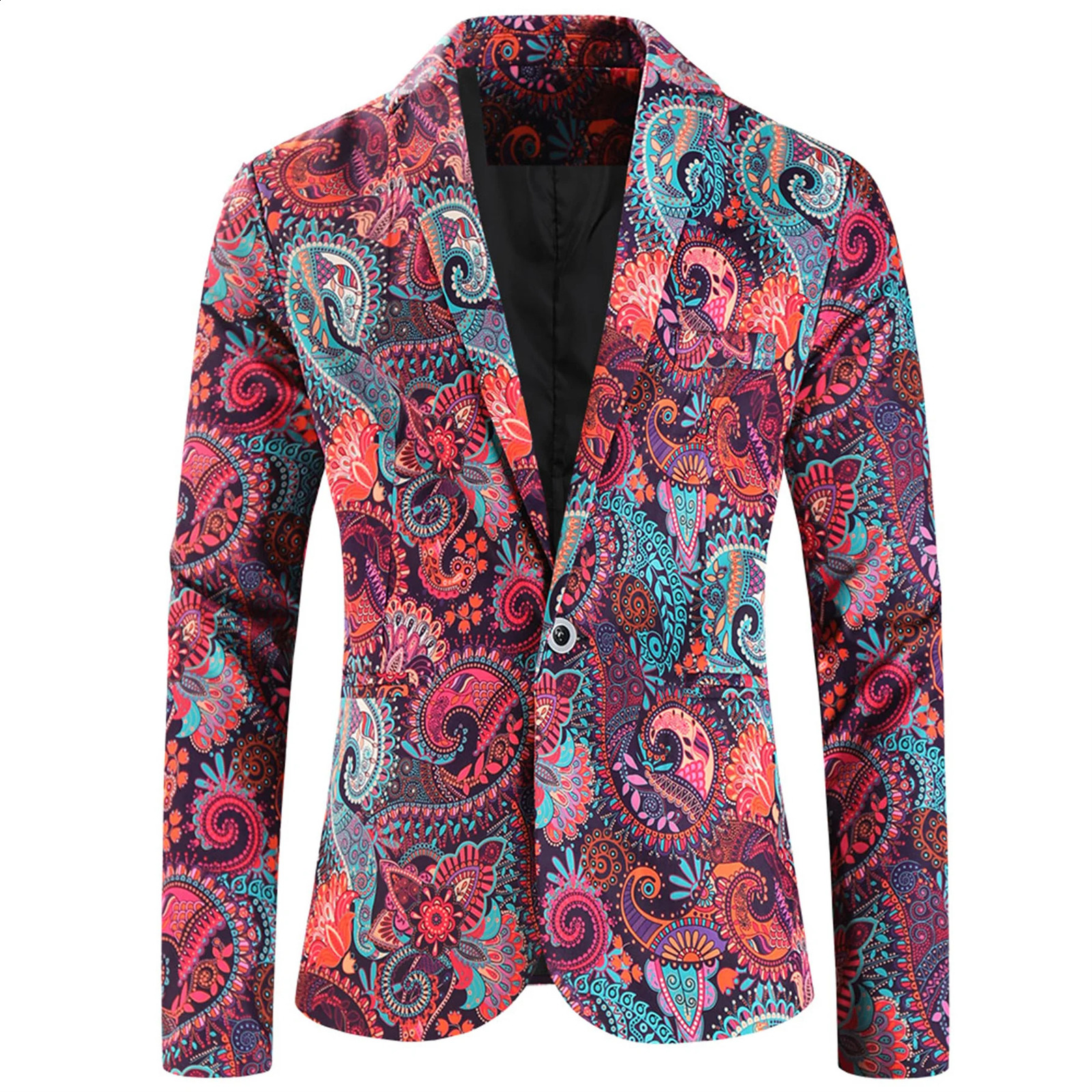 Mens fashionable colorful paisley pattern jacket casual long sleeved one button lapel set jacket ultra-thin suitable for party/FO dress jacket240809