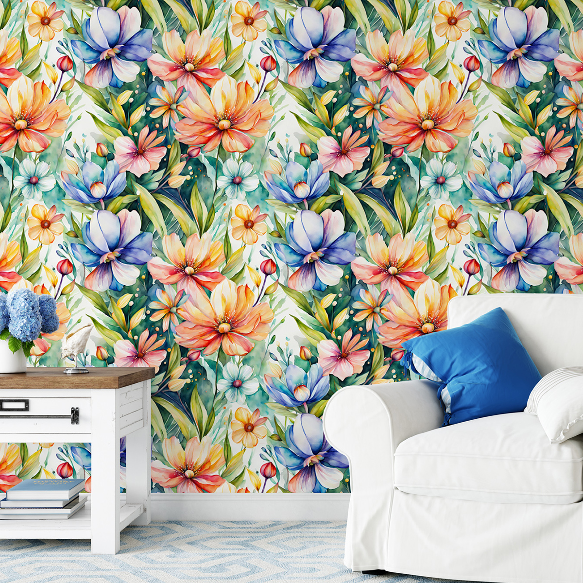 Wallpaper green plants floral patterns vintage personality watercolor style waterproof and moisture-proof home decoration room
