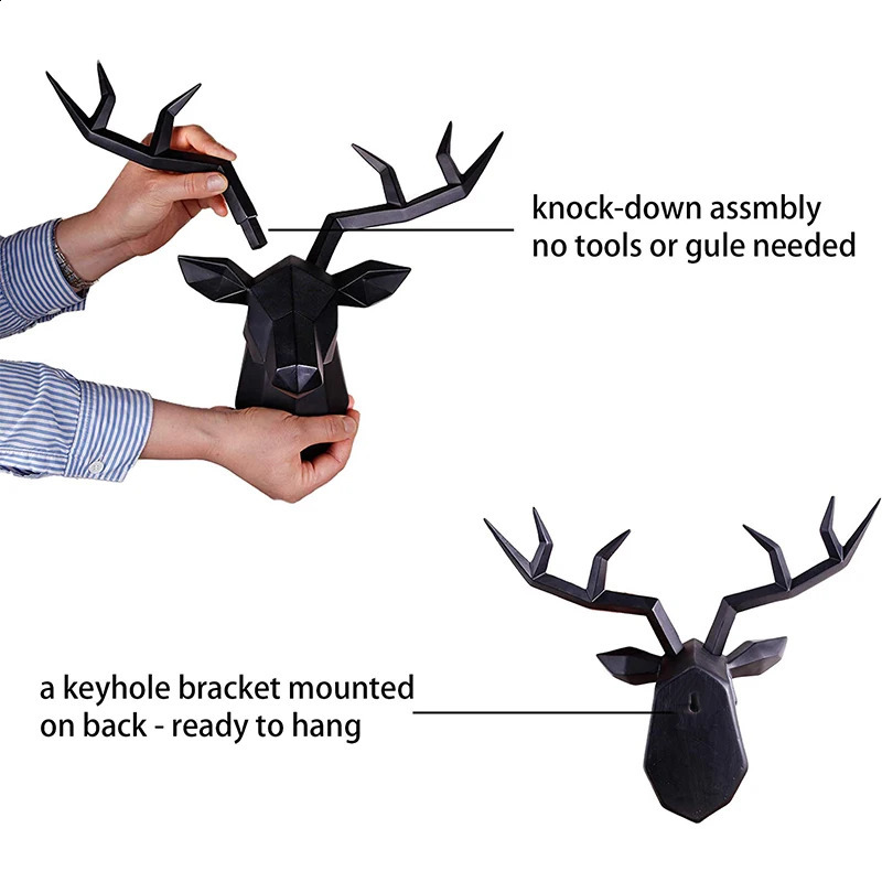 Deer Head Resin Statue For Wall Decoration Animal Figurine Living Room Wall Mount Decor Deer Sculpture Interior Decoration 240809