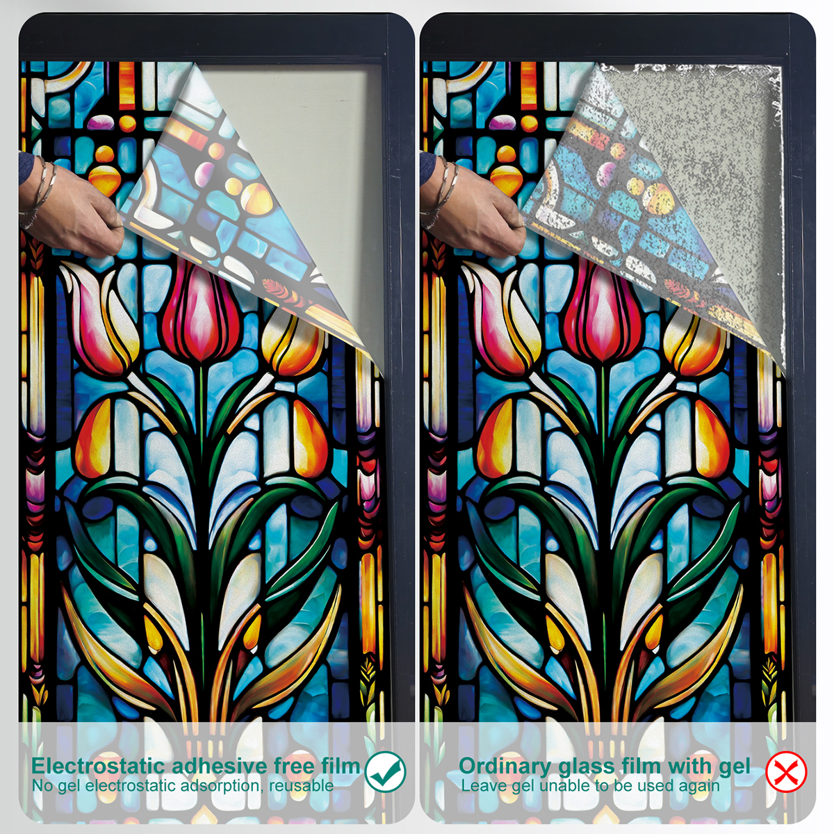 Retro frosted floral and green plant painted glass window style DIY home decoration suitable for home bathroom doors and windows