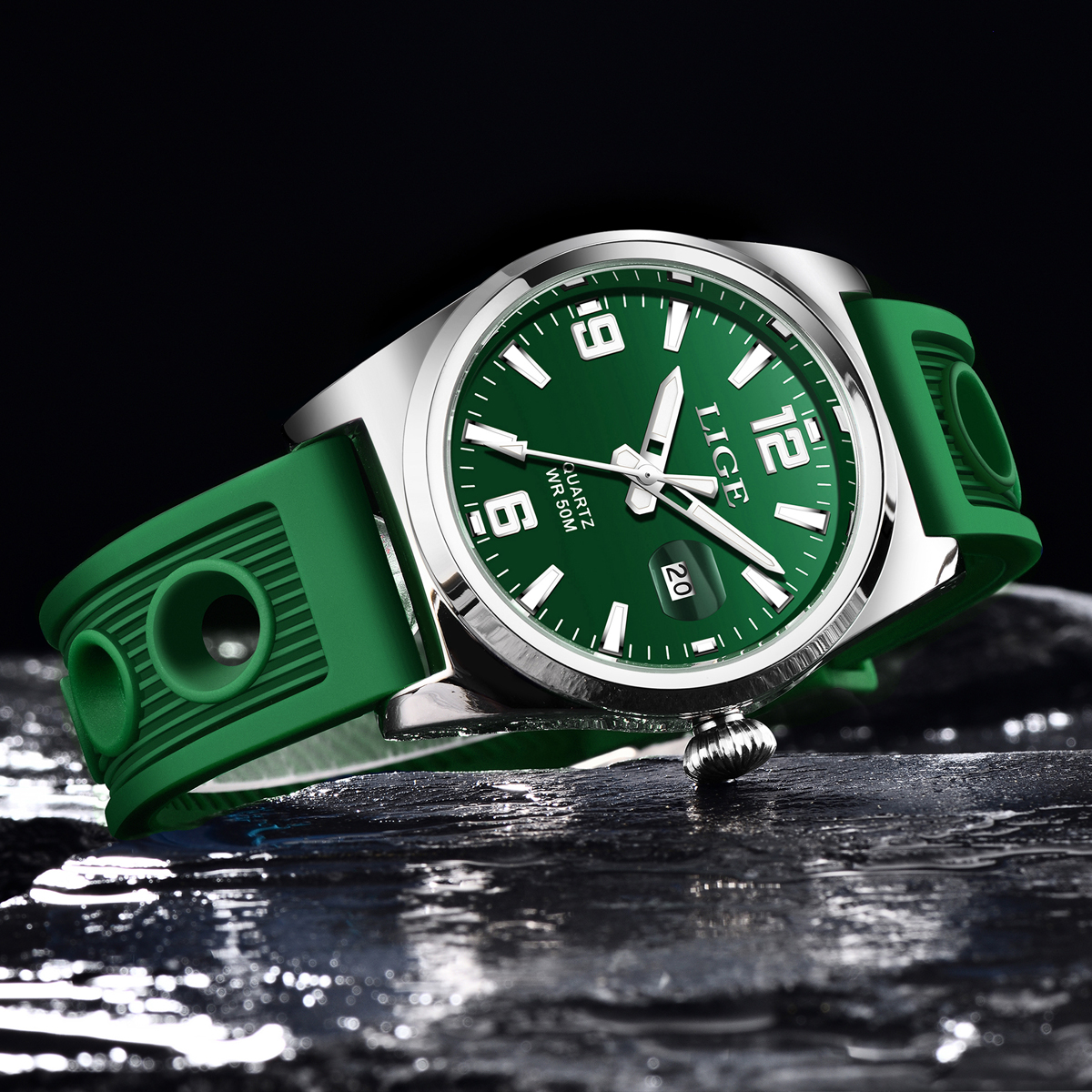 LIGE Youth fashion Quartz Watch Middle school students learn timer Men's Business waterproof watch personalized silicone strap