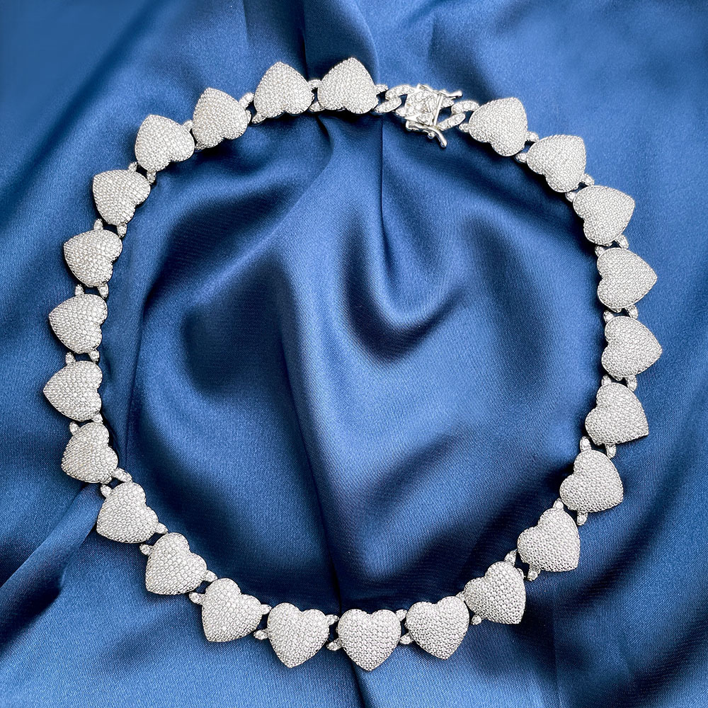 15mm Hip Hop Love Heart Chokers Tennis Chain Necklace 18K Real Gold Plated Full Zircons Jewelry Women Men Gift