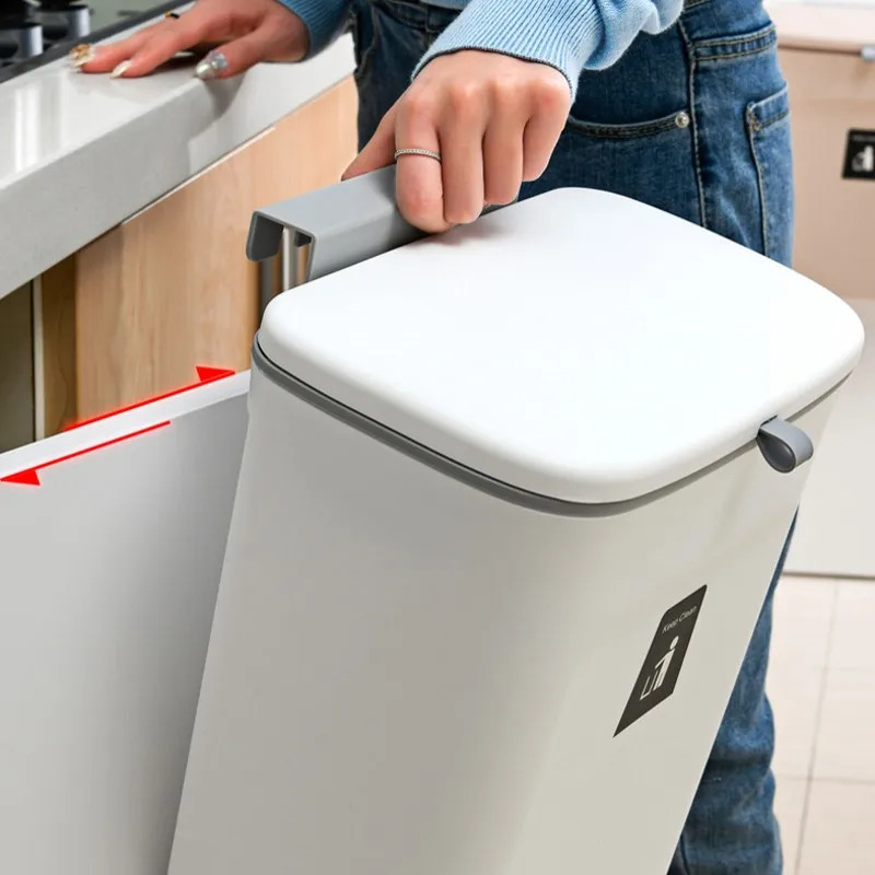 Hanging Trash Can with Lid Large Capacity Kitchen Recycling Garbage Basket Cabinet Door Bathroom Wall Mounted Trash Bin Dustbin 240809