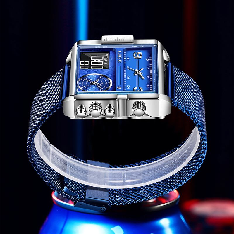 LIGE New Men's Quartz Watch Waterproof Sports Electronic Digital Clock Multi functional Electronic Alarm Clock Student Watch