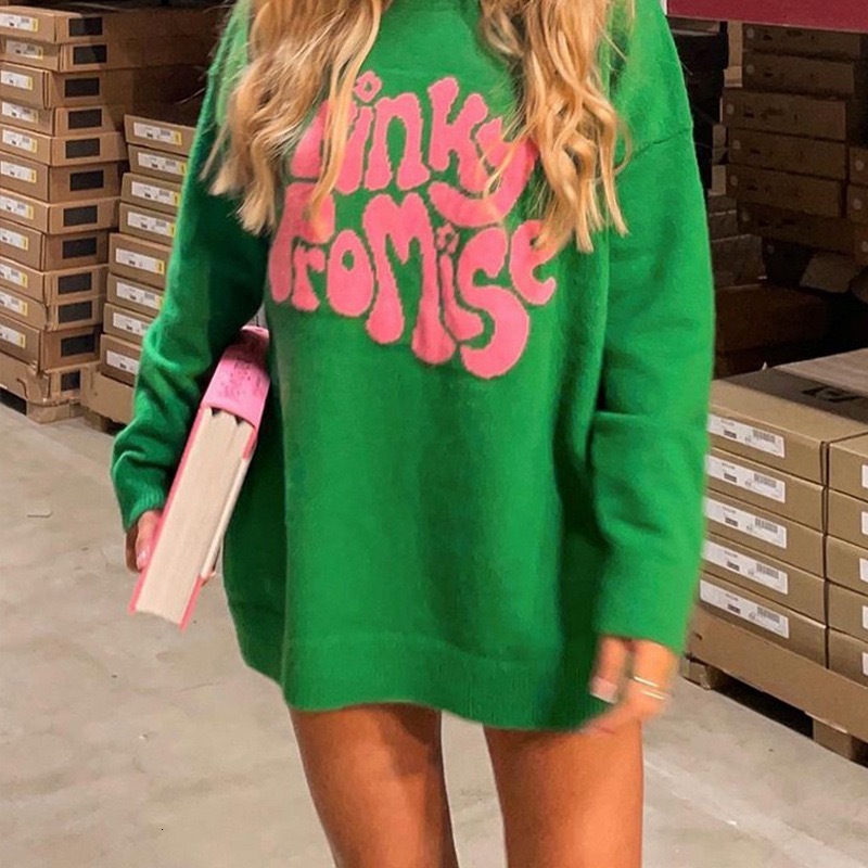 New 2024 Spring and Autumn Round Neck Long Sleeve Letter Pattern Jacquard Knitted Sweater Women's Hoodie dongdumaoyi