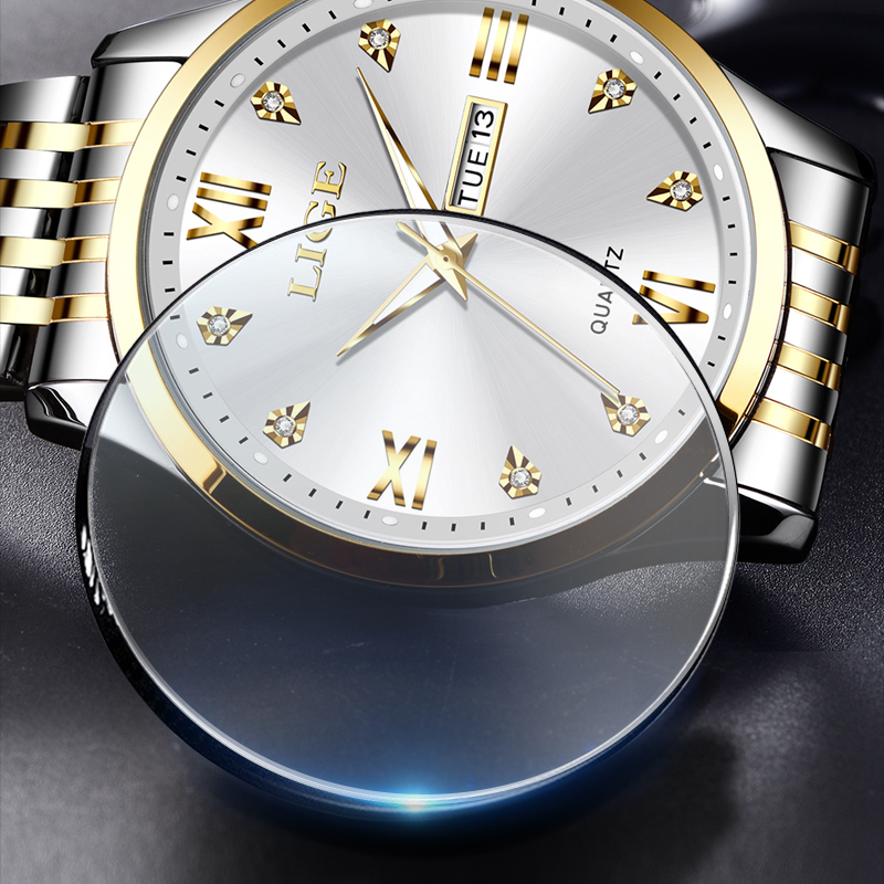 LIGE Men's New Multi functional Waterproof Alarm Clock Dual Display Electronic Watch Fashion Sports Timing Code Watch