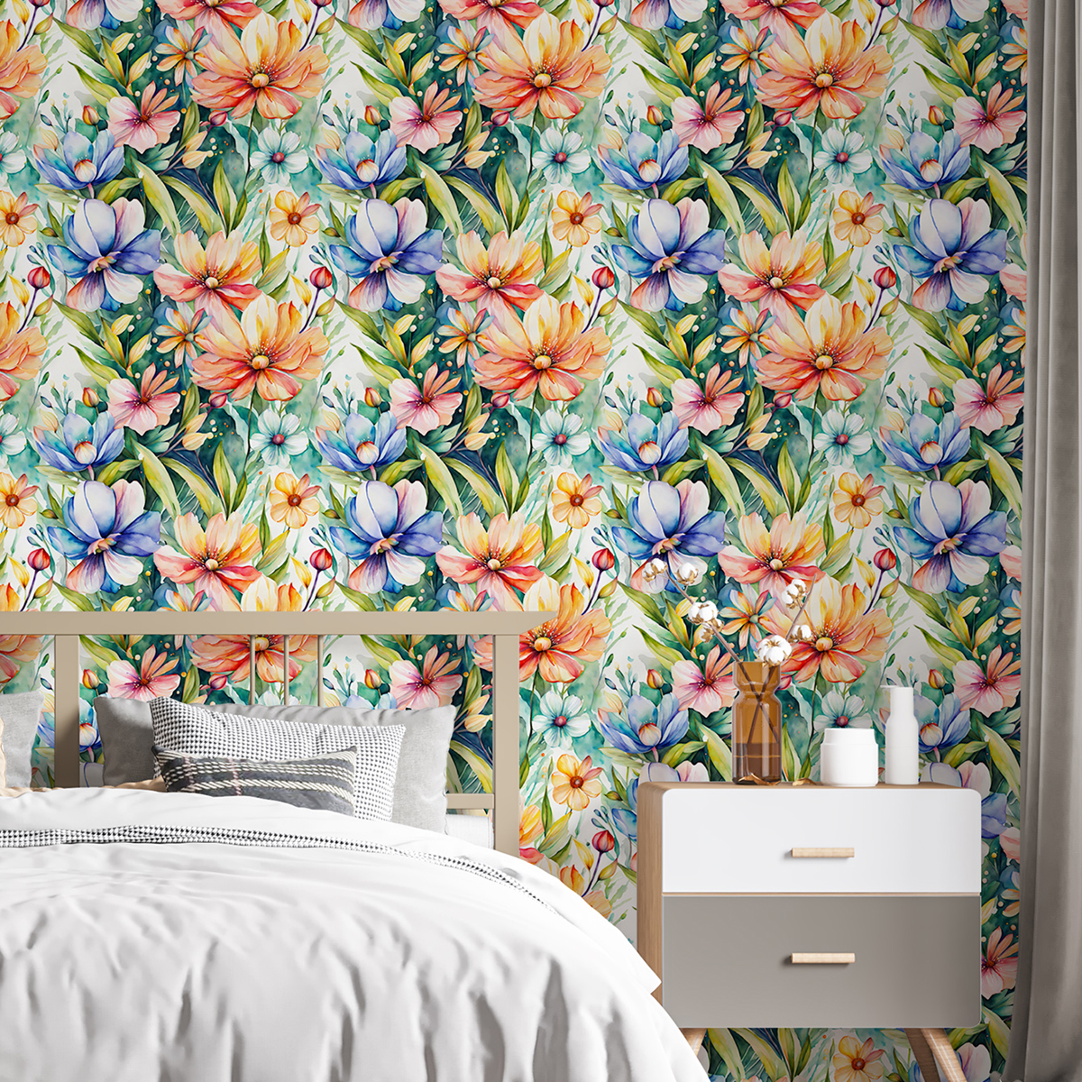Wallpaper green plants floral patterns vintage personality watercolor style waterproof and moisture-proof home decoration room