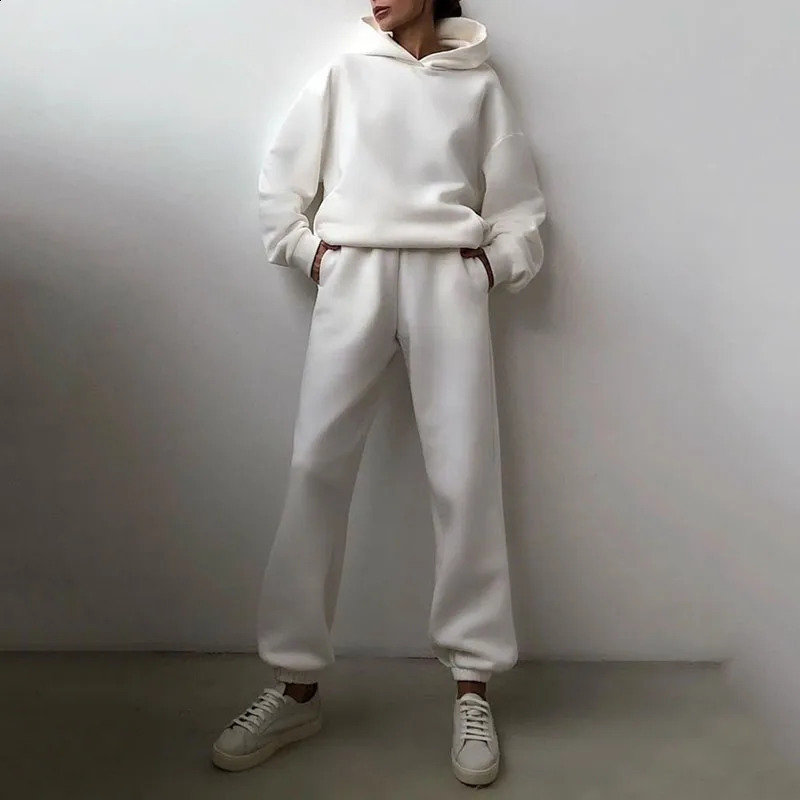 Autumn Winter Women Sweat Suits Crop Top Oversize Hoodies Set 240810