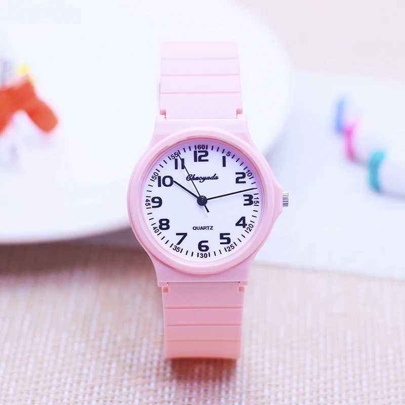 2024 child children boys girls Primary school students rubber jelly color simple clear number quartz watches kids gifts watches Y240809