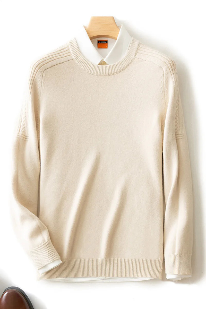 Saddle Shoulder round Neck Sweater Mens Autumn and Winter Knitted Pullover Business Casual Top High-End Woolen Sweater 240809