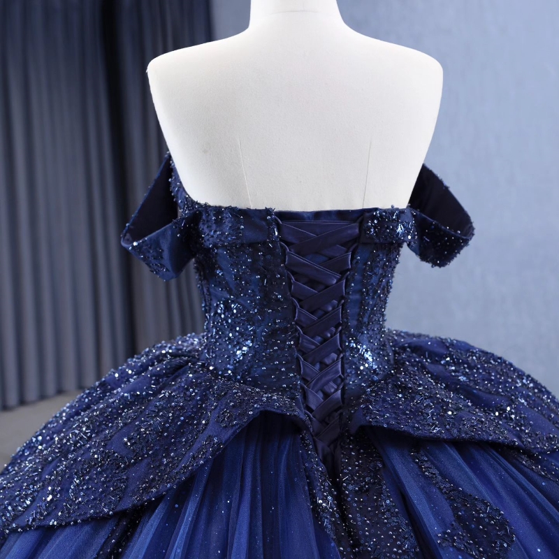 Navy Blue Sparkly Quinceanera Dresses 2025 Off Shoulder Beads Crystal Corset vestido 15 anos quinceanera lace-up Sweet 15 Gown
