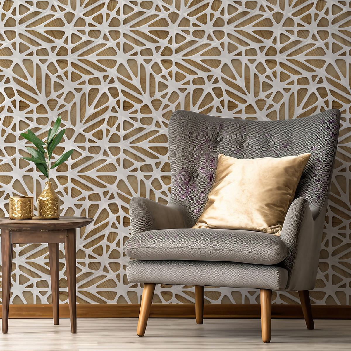 Cross border wallpaper simulation retro wood grain 3D spider web waterproof and moisture-proof home decoration