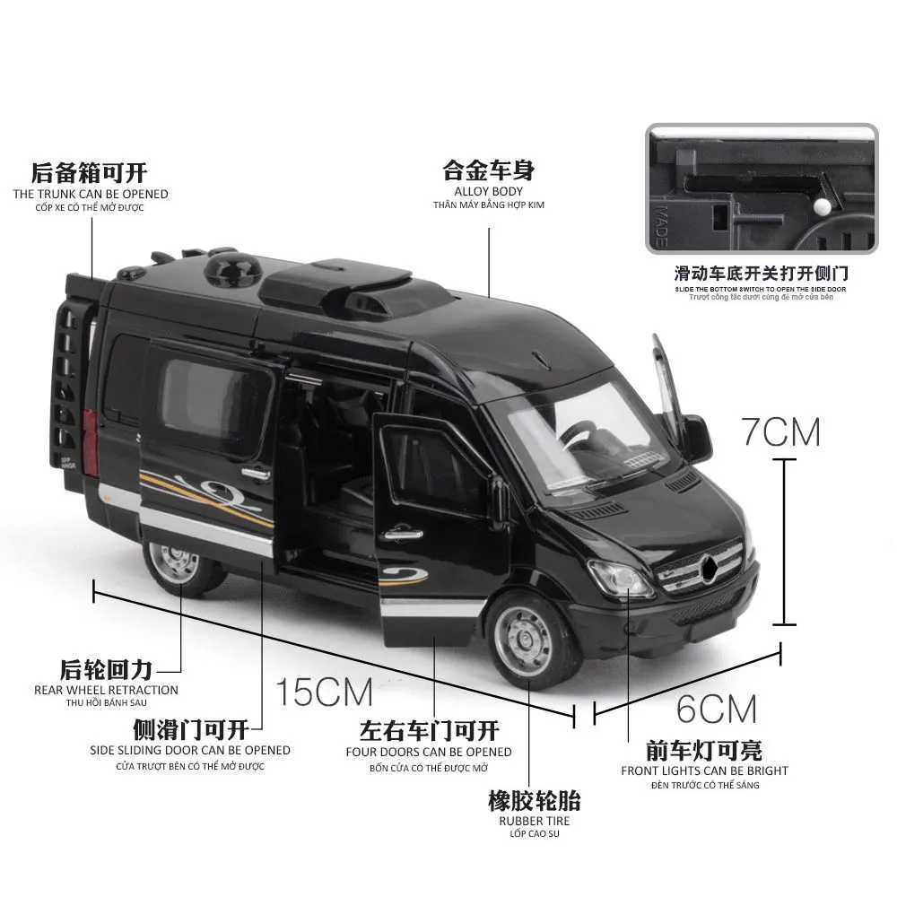 1 32 Alloy Diecast Sprinter MPV Van Toy Car Pull Back Sound Light Doors Openable Collection Toys Vehicle Gift For Kid Y240809
