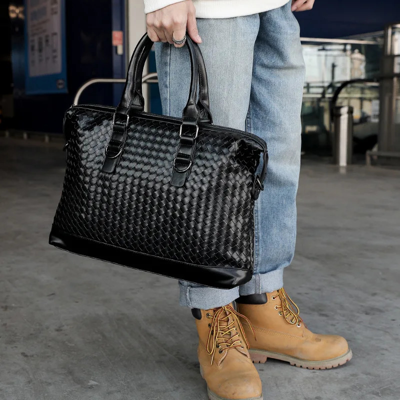 Wholesale hand woven briefcase business shoulder bag diagonal casual handbag computer mens 240809