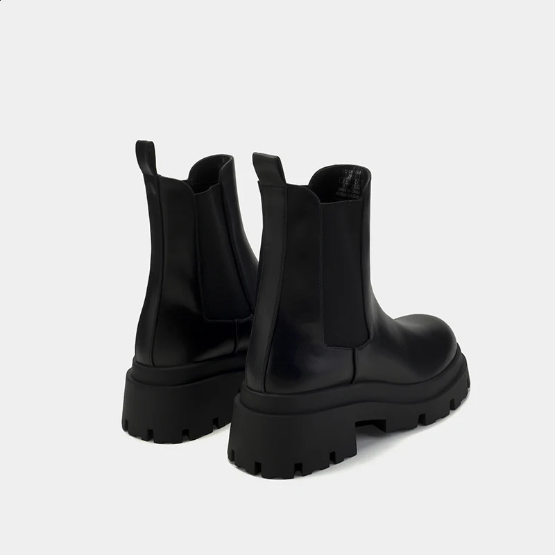 Fur Slip Warm Ankle For On Black Leather Chunky Heel Platform Boots Women Winter Shoes