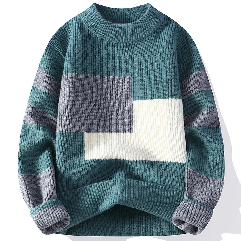 Sweaters men winter korean style mens warm sweater mens fashion sweaters Splicing color patterns Mens wool pullovers male 240809
