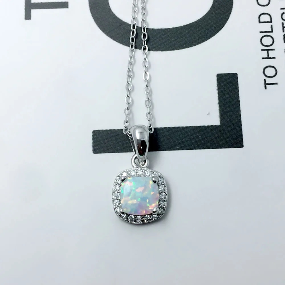 Womens Square Opal Jewelry Set White Opal Necklace Earrings Wedding Bridal Jewelry Set Lin Zhongxin Square 240805